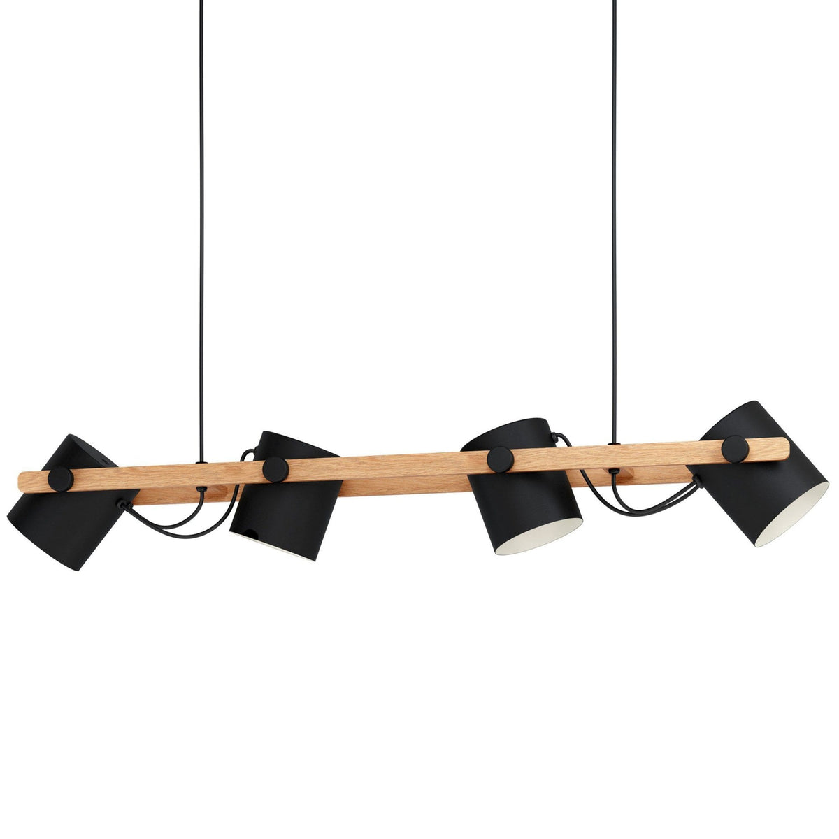 Hornwood Four Lamp Linear Pendant in Pinewood & Black Adjustable Shades