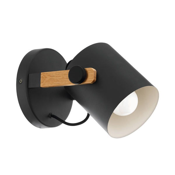 Hornwood Single Spotlight in Pinewood & Black Adjustable Shade