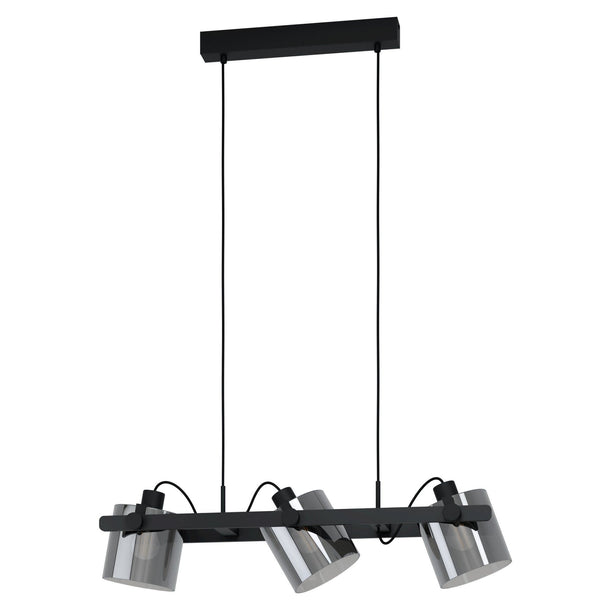 Hornwood 2 Three Lamp Linear Pendant in Black with Vaporized Glass Shades