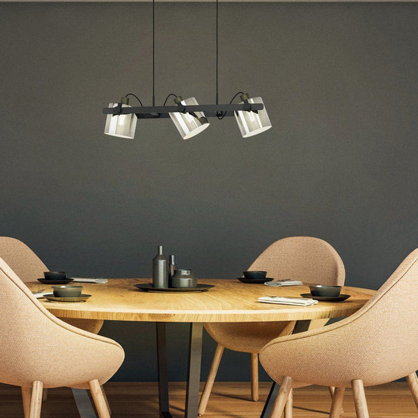 Hornwood 2 Three Lamp Linear Pendant in Black with Vaporized Glass Shades