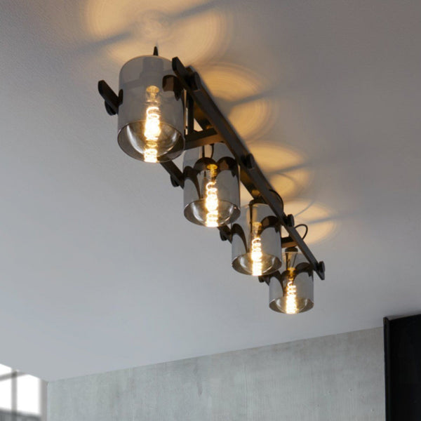 Hornwood 2 Four Lamp Spotlight in Black with Vaporized Glass Shades