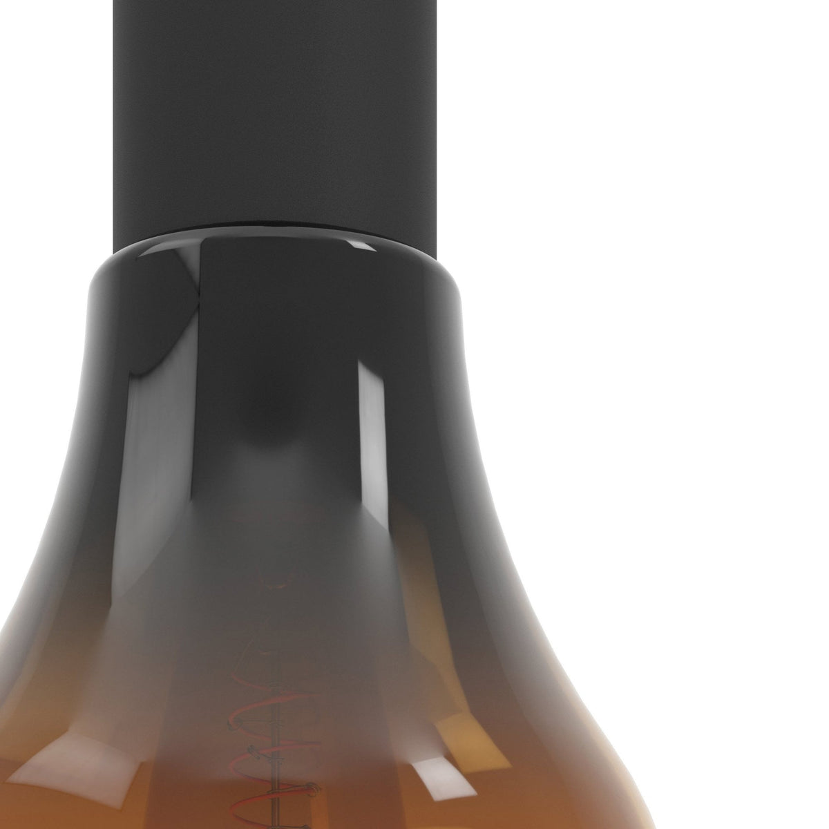 Detail of the top section of a gradient amber glass pendant light fixture.