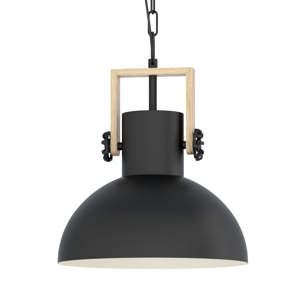 Lubenham Single Drop Pendant in Black with Wood Detailing