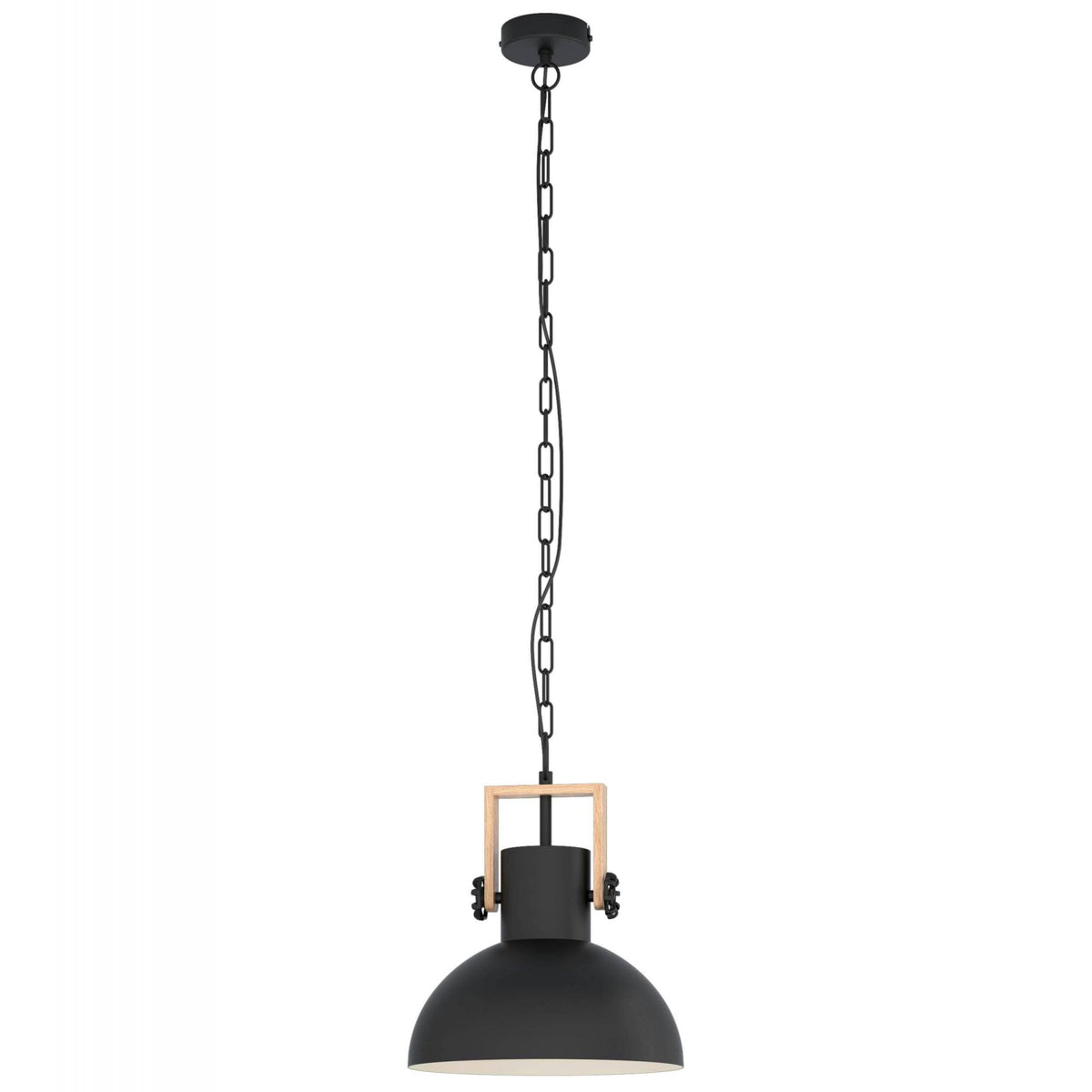 Lubenham Single Drop Pendant in Black with Wood Detailing