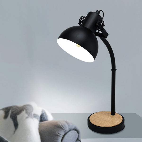 Lubenham Table Lamp in Black with Wood Detailing