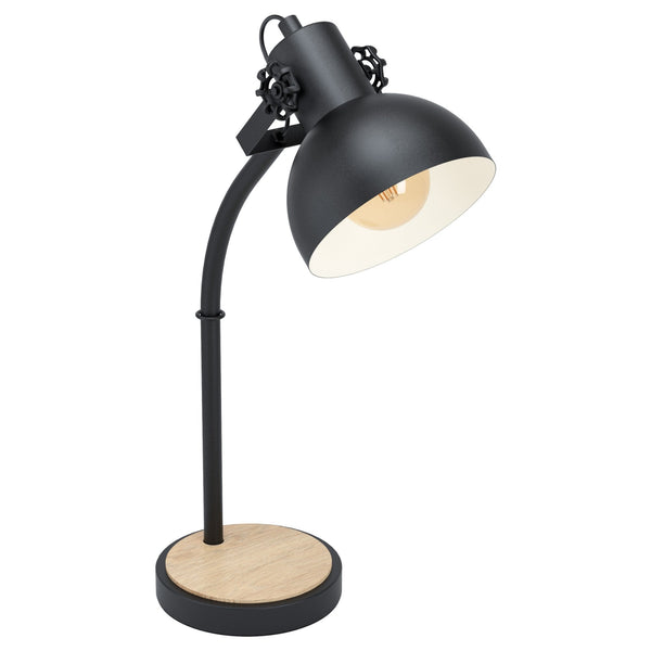 Lubenham Table Lamp in Black with Wood Detailing