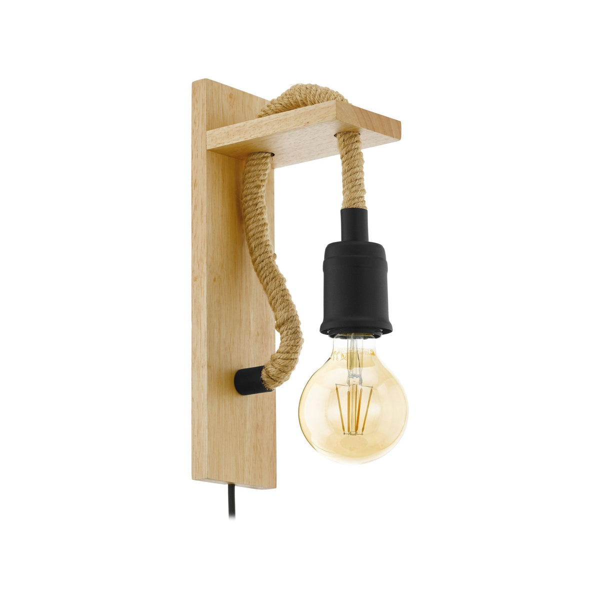 Rampside Single Lamp Hemp Rope and Wood Wall Light