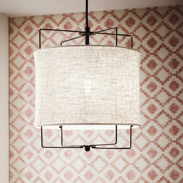 Bridekirk Black Frame Pendant Wrapped in Natural Linen Fabric