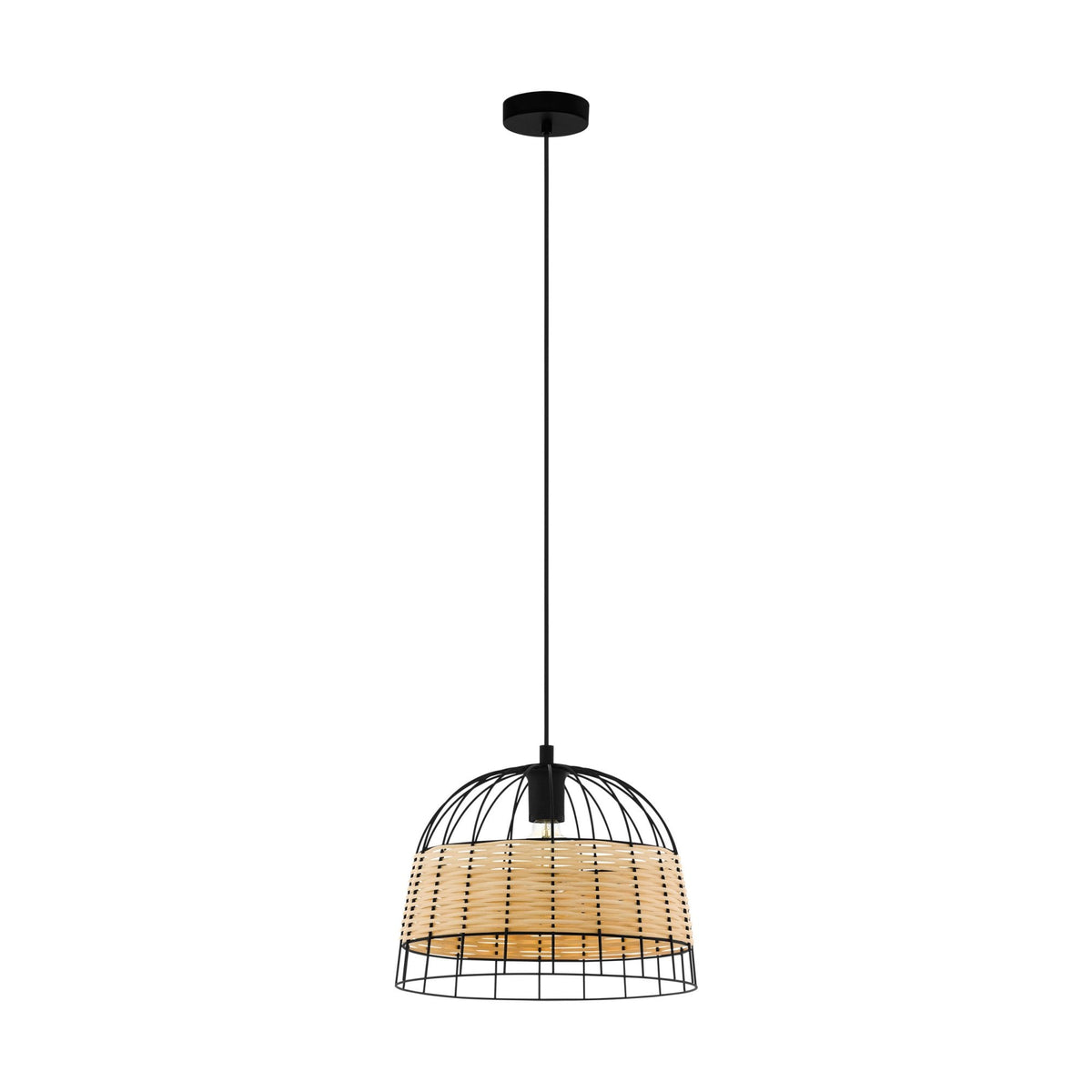Anwick 370mm Black Metal Frame Pendant with Natural Woven Rattan Strips