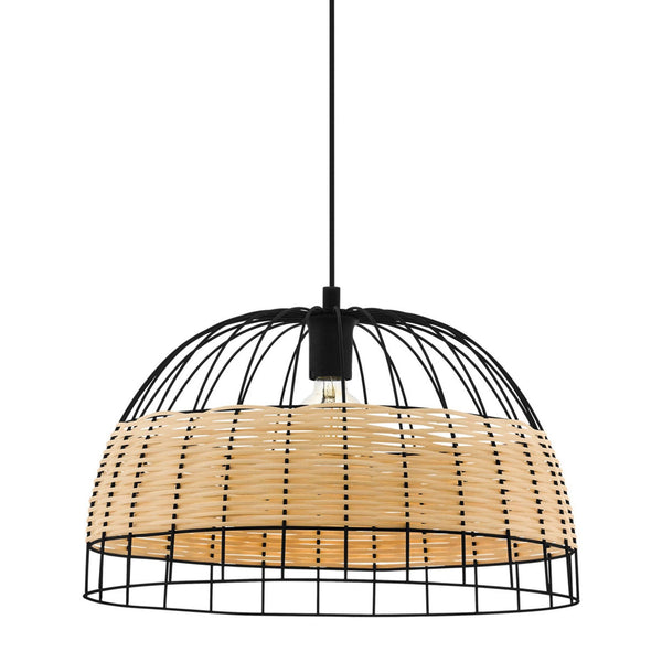 Anwick 500mm Black Metal Frame Pendant with Natural Woven Rattan Strips