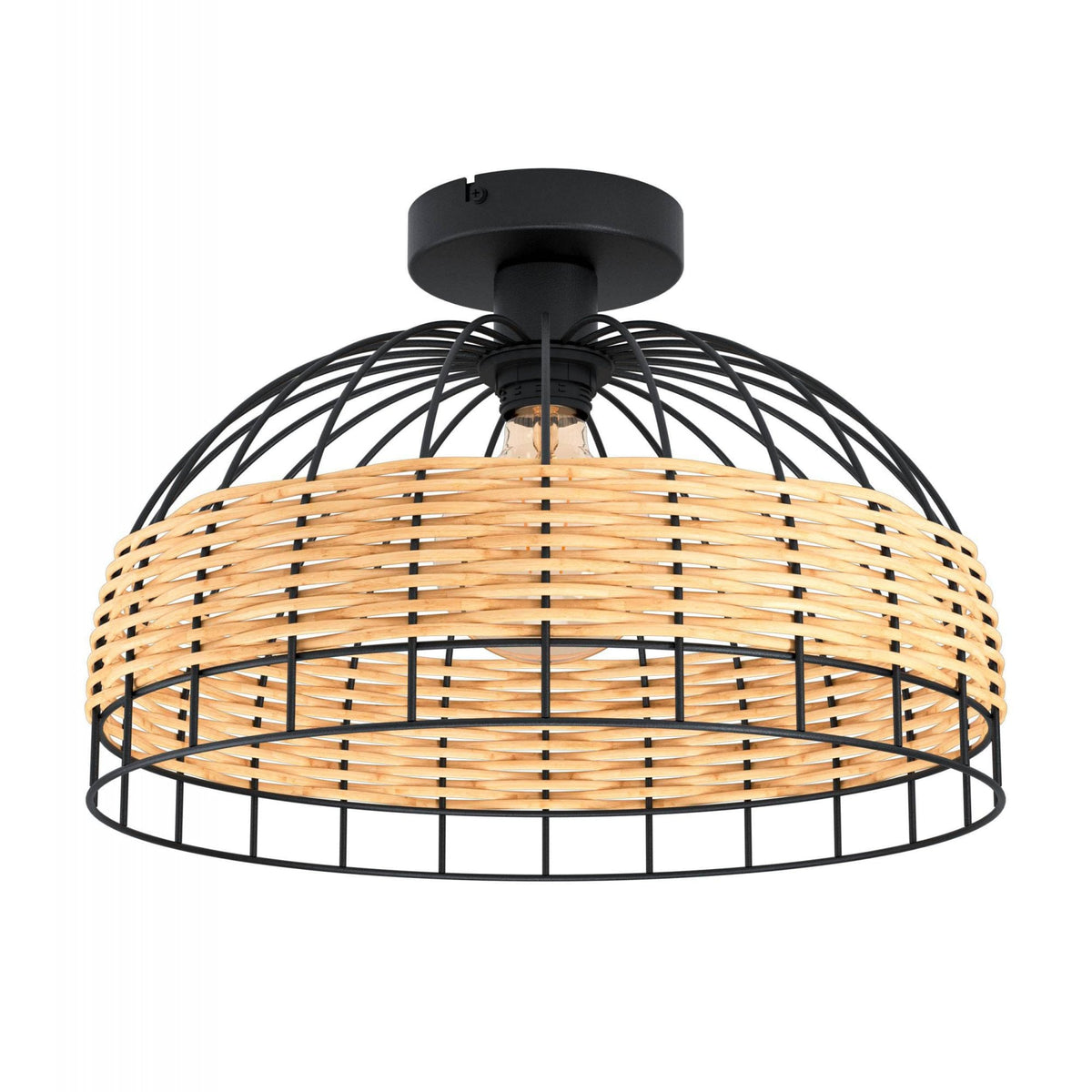 Anwick Black Metal Frame Ceiling Light with Natural Woven Rattan Strips