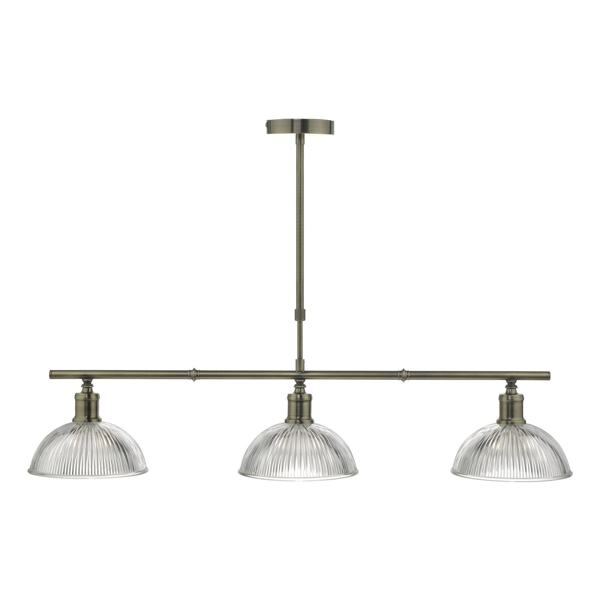 Dara 3 Light Linear Pendant In Antique Brass With Ribbed Glass Shade Glass