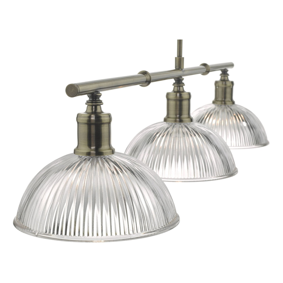 Dara 3 Light Linear Pendant In Antique Brass With Ribbed Glass Shade Glass