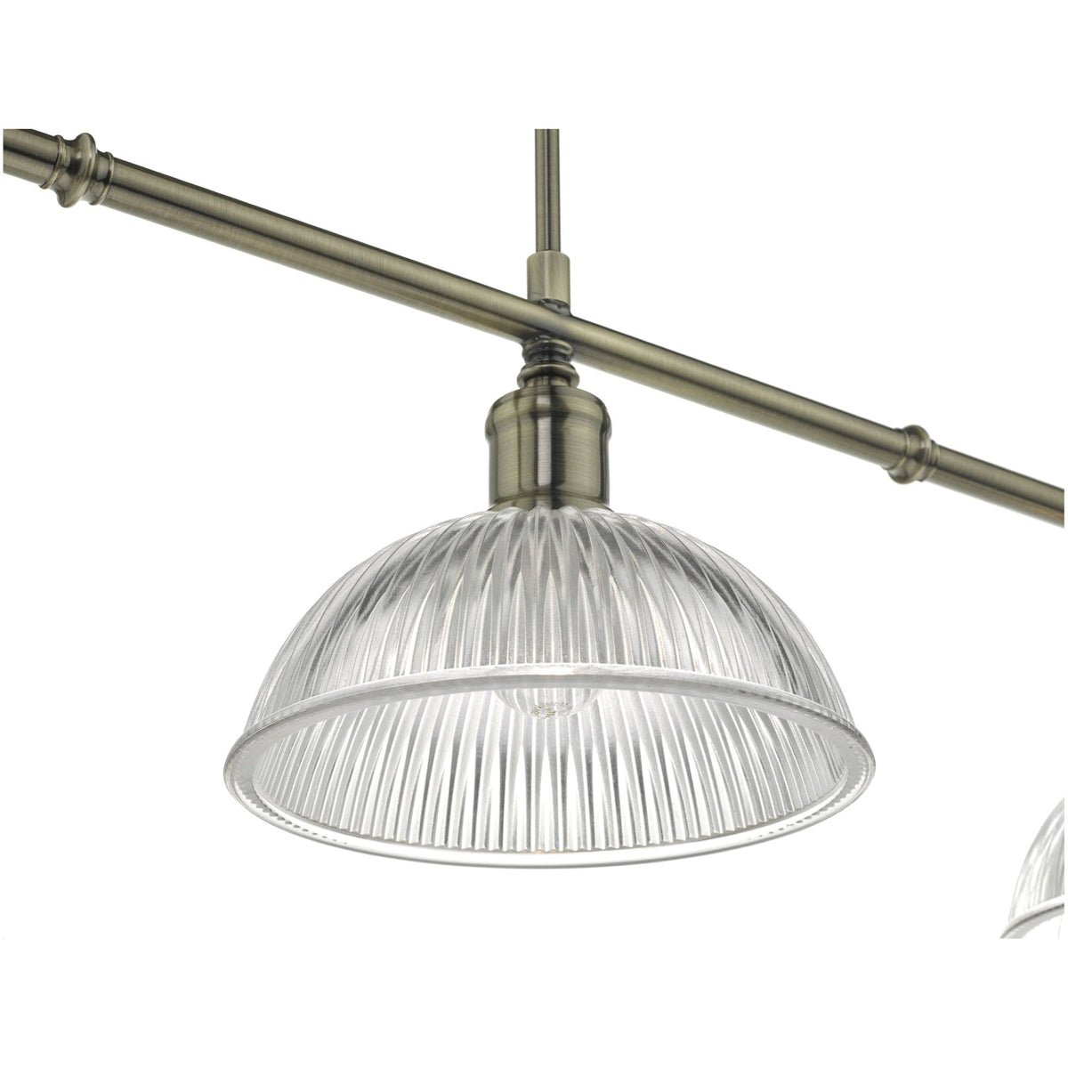 Dara 3 Light Linear Pendant In Antique Brass With Ribbed Glass Shade Glass