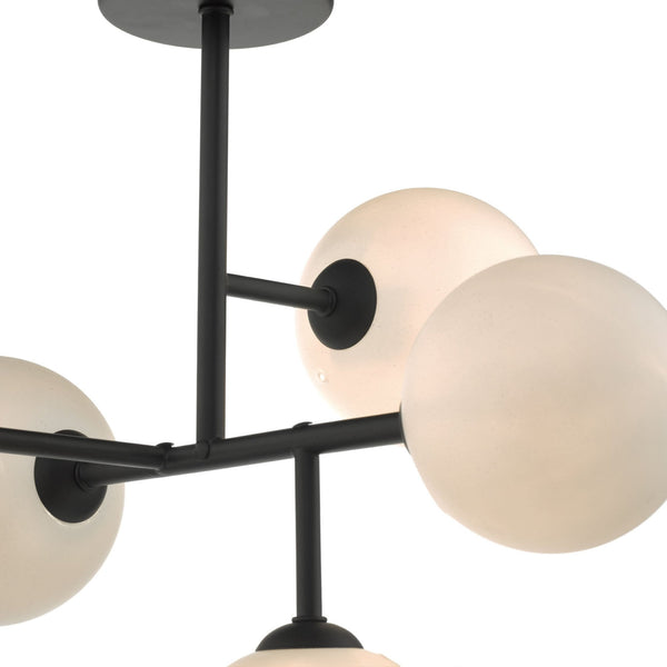 Euan 5 Light Semi Flush Ceiling Light In Matt Black With Opal Glass Shades