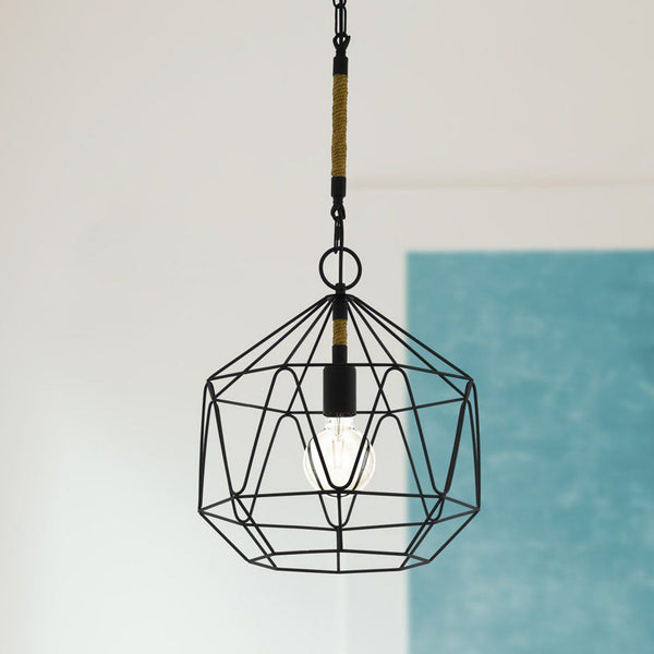 Cottingham Black Diamond Shaped Wire Pendant Suspended from Hemp Cord