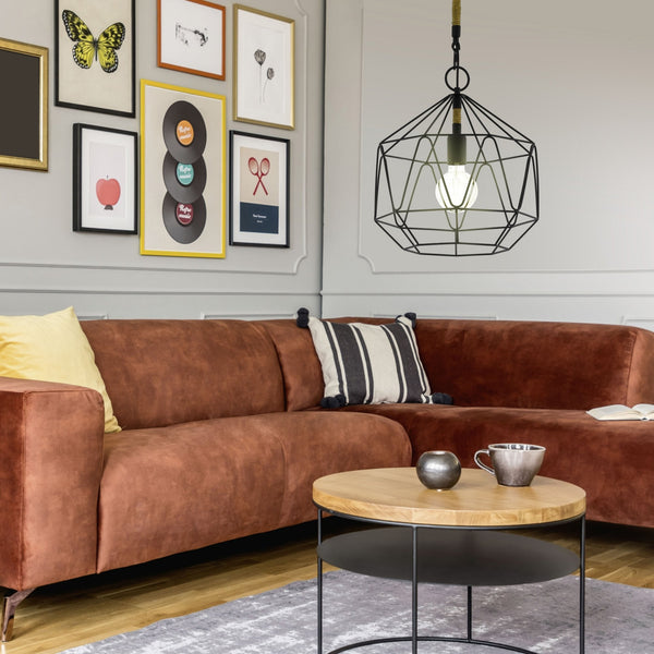 Cottingham Black Diamond Shaped Wire Pendant Suspended from Hemp Cord