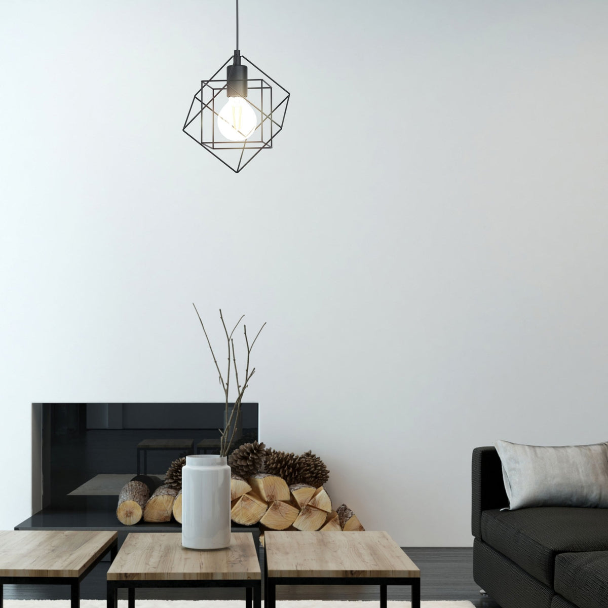 Straiton 240mm Single Wire Frame Pendant Light in Black