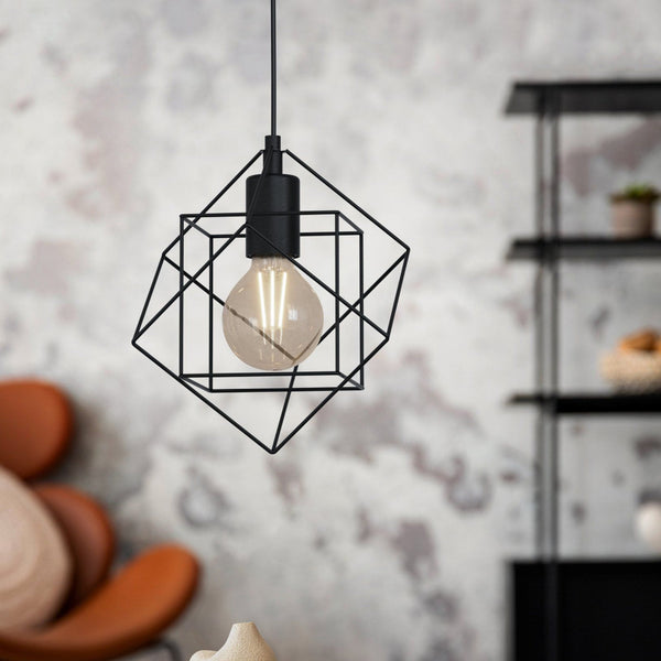 Straiton 240mm Single Wire Frame Pendant Light in Black