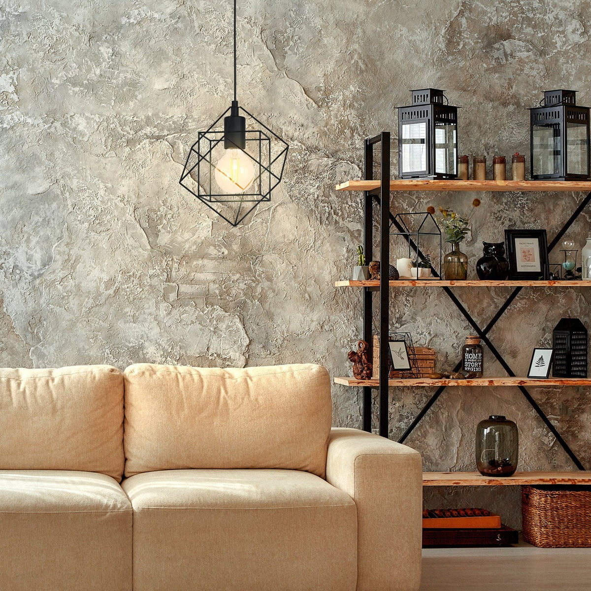 Straiton 240mm Single Wire Frame Pendant Light in Black