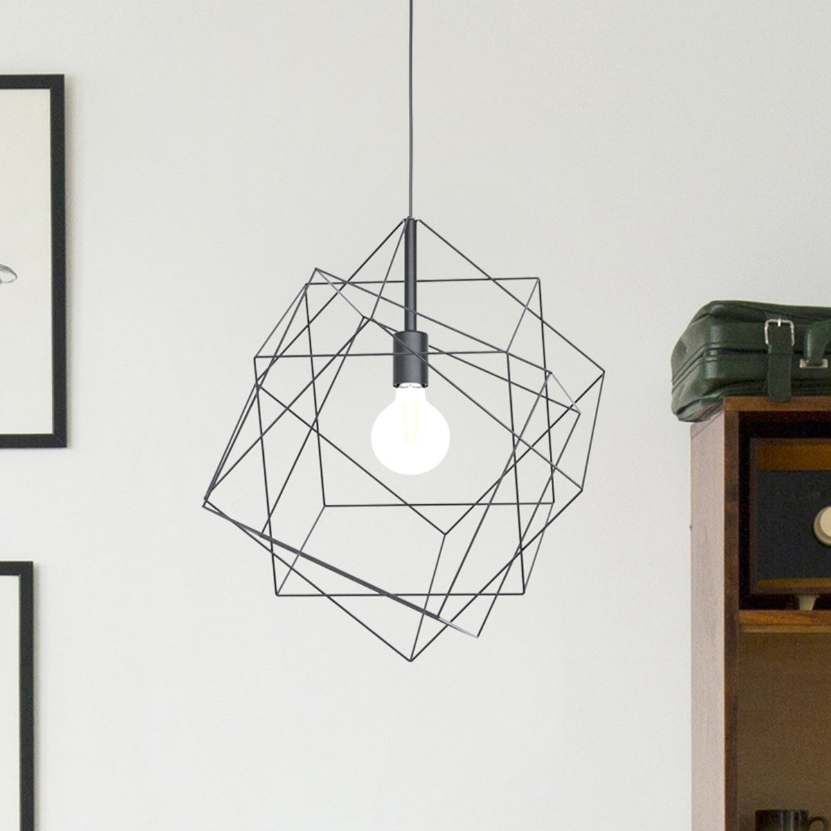 Straiton 515mm Single Wire Frame Pendant Light in Black
