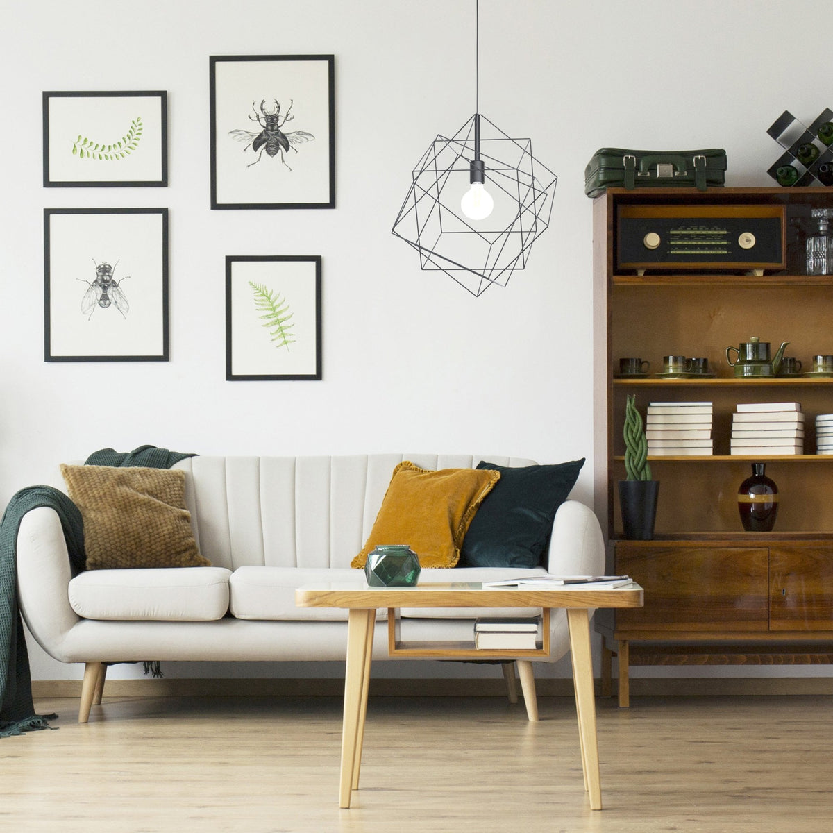 Straiton 515mm Single Wire Frame Pendant Light in Black