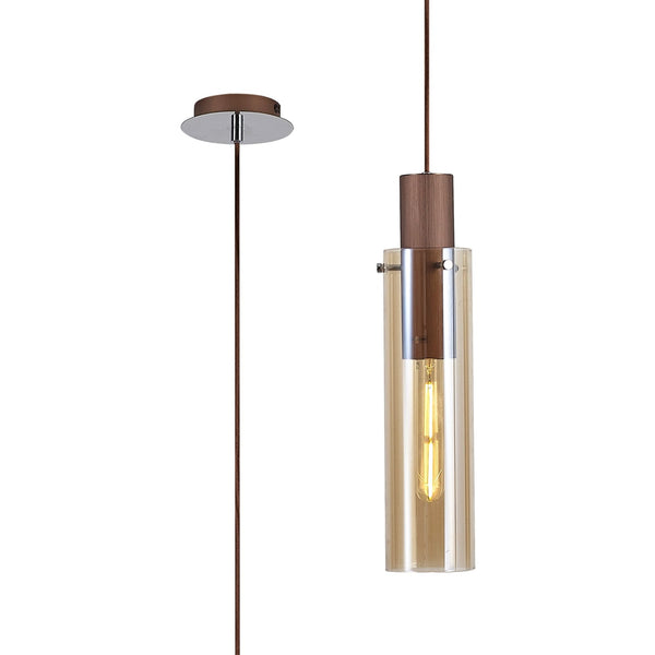 Belstone Slim Single Pendant in Mocha & Polished Chrome with Amber Glass
