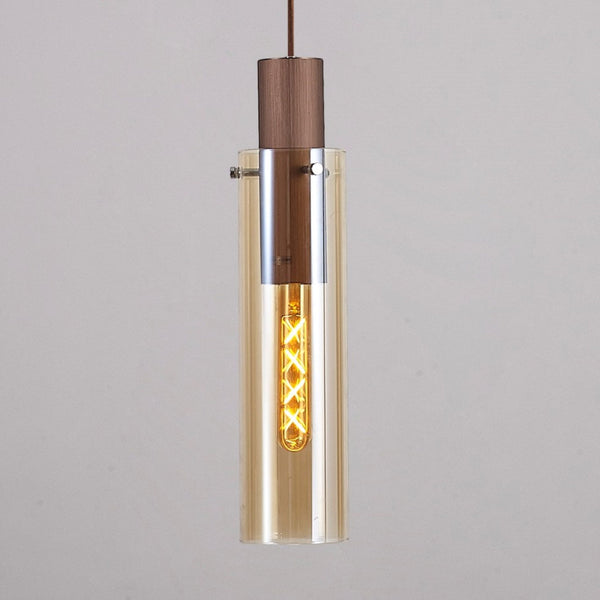 Belstone Slim Single Pendant in Mocha & Polished Chrome with Amber Glass