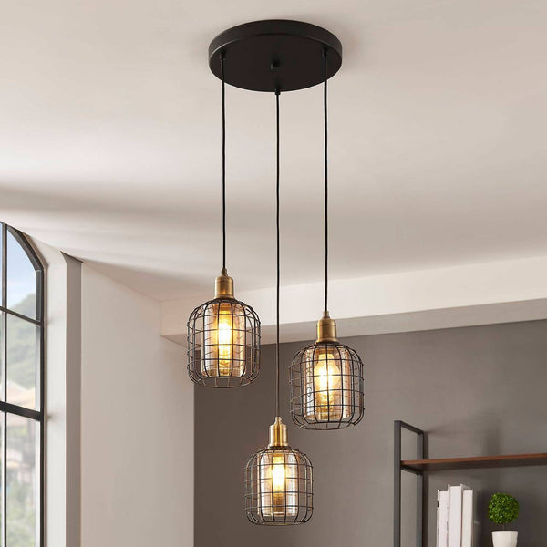 Chisle Triple Drop Round Pendant in Black & Bronze with Amber Vaporized Glass