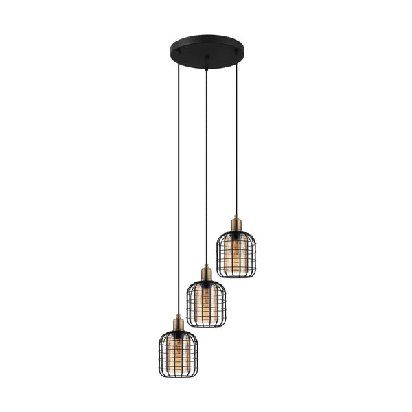 Chisle Triple Drop Round Pendant in Black & Bronze with Amber Vaporized Glass