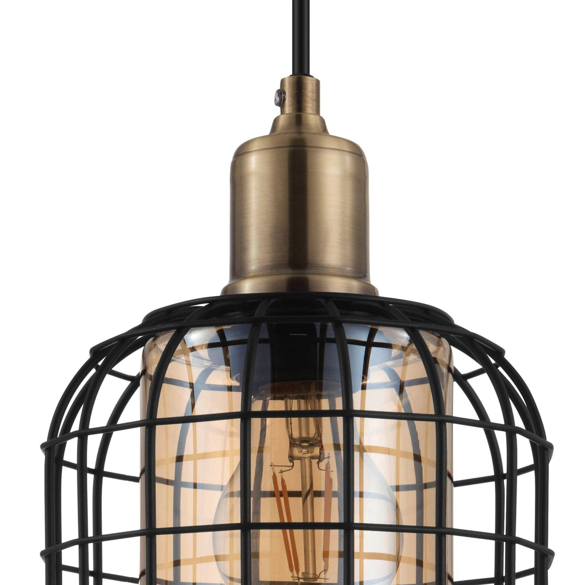 Chisle Triple Drop Round Pendant in Black & Bronze with Amber Vaporized Glass