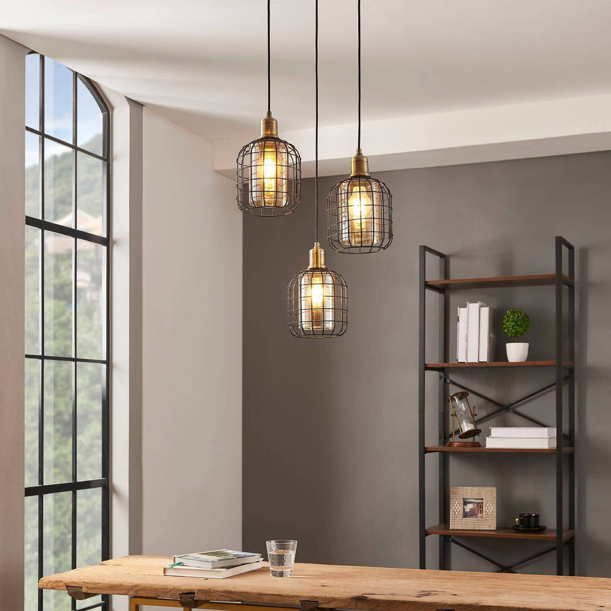 Chisle Triple Drop Round Pendant in Black & Bronze with Amber Vaporized Glass