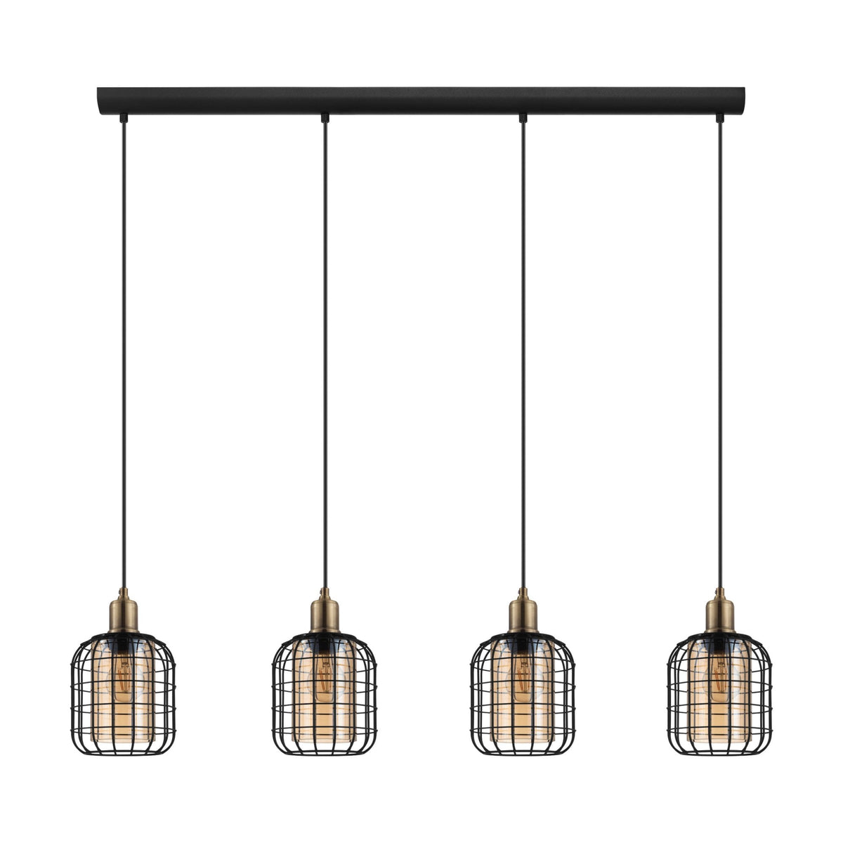Chisle Four Drop Linear Pendant in Black & Bronze with Amber Vaporized Glass