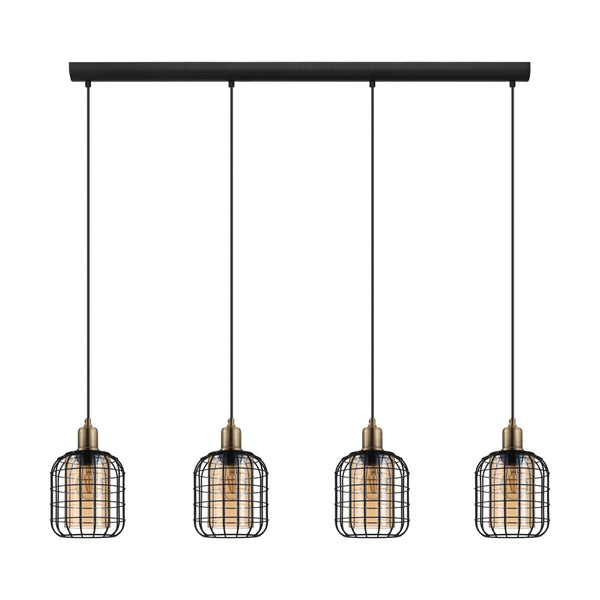 Chisle Four Drop Linear Pendant in Black & Bronze with Amber Vaporized Glass
