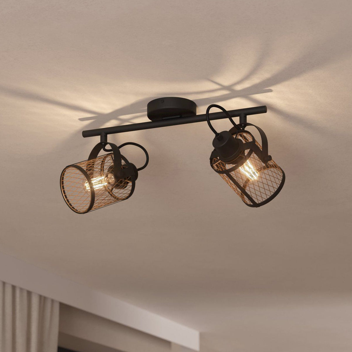 Dellow Twin Spotlight in Black with Metal Mesh in Brushed Brass