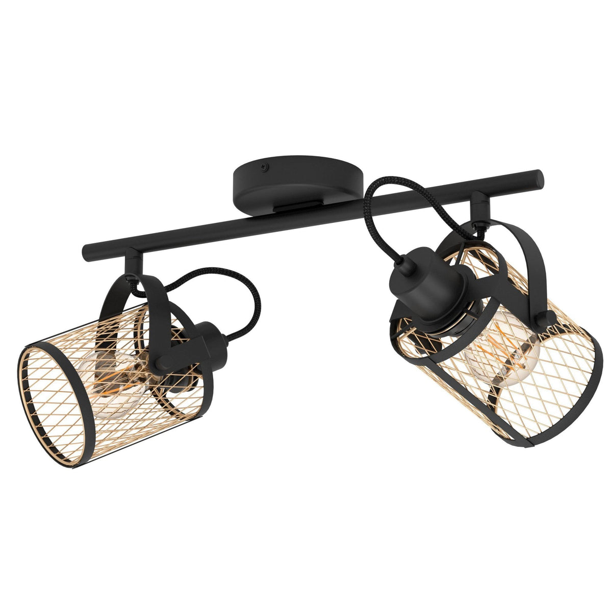 Dellow Twin Spotlight in Black with Metal Mesh in Brushed Brass