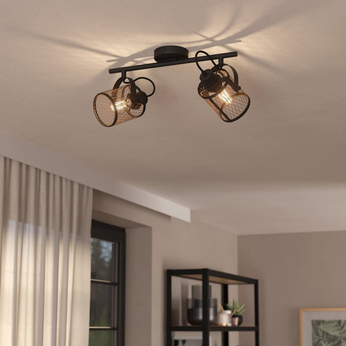 Dellow Twin Spotlight in Black with Metal Mesh in Brushed Brass