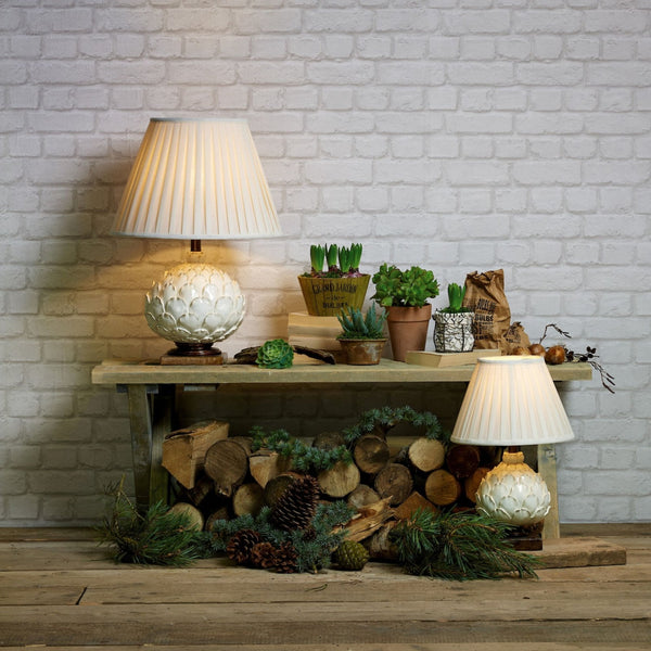 Layer Small Table Lamp In Cream & Bronze With Pleated Ecru Shade