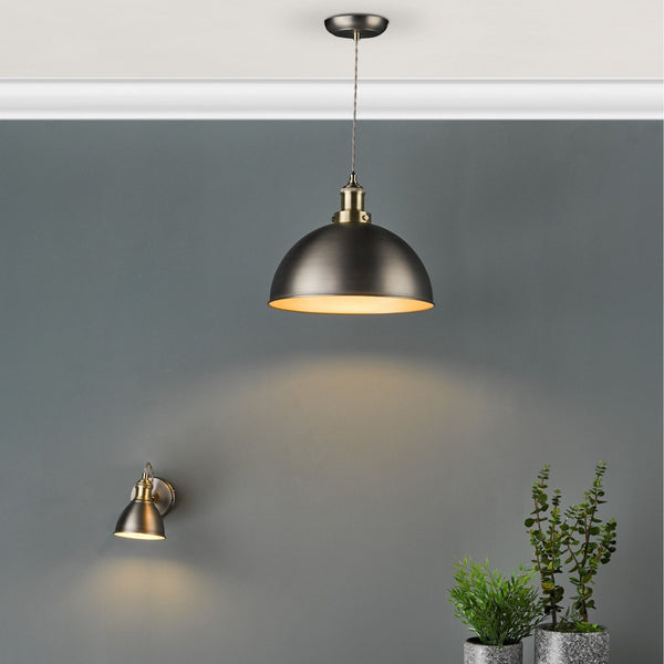 Governor Single Pendant In Antique Chrome & Antique Brass