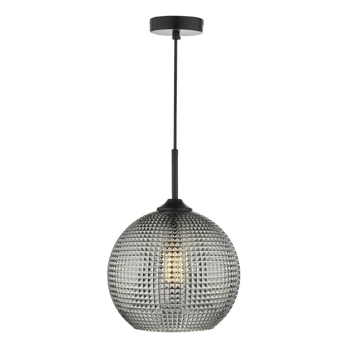 Soren Single Pendant In Matt Black With Textured Smoked Glass Shade