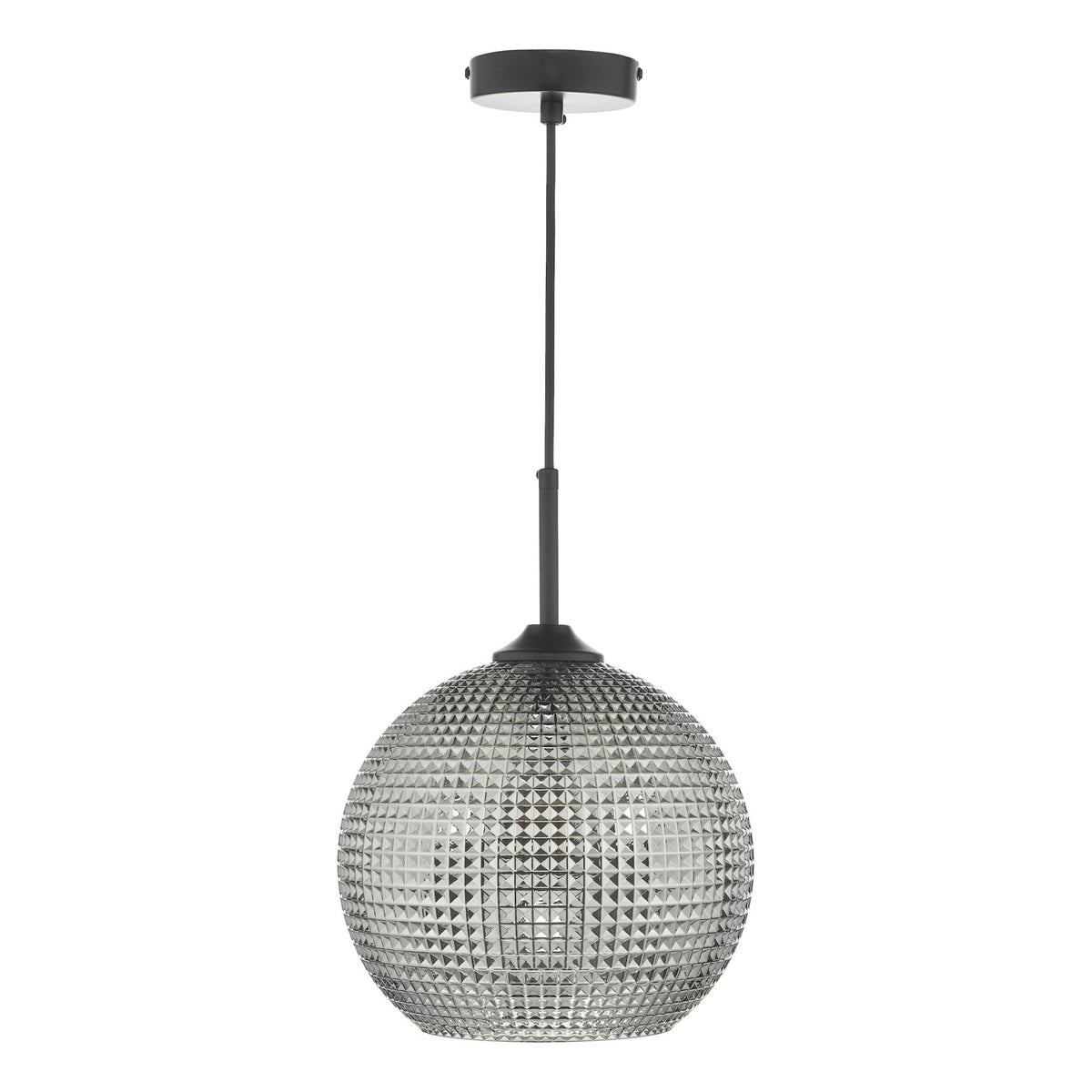 Soren Single Pendant In Matt Black With Textured Smoked Glass Shade