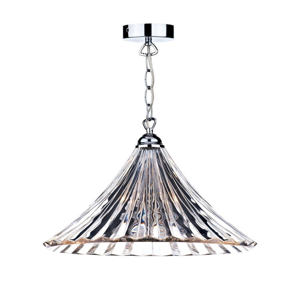 Ardeche Large Pendant In Polished Chrome With Fluted Glass Shade