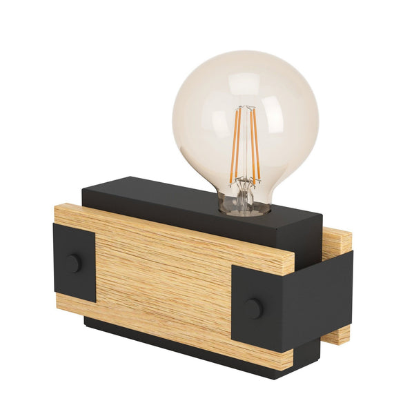 Layham Table Lamp in Black with Natural Wood