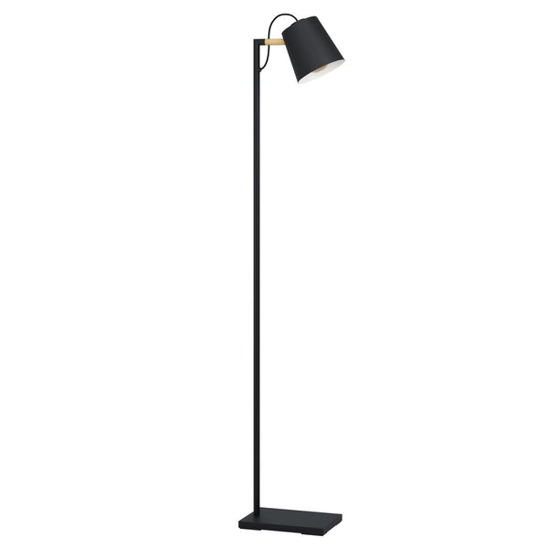 Lacey Floor Lamp in Black with Wood Detailing