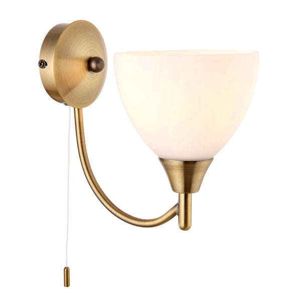 Alton Single Arm Wall Light in Antique Brass & Opal Glass