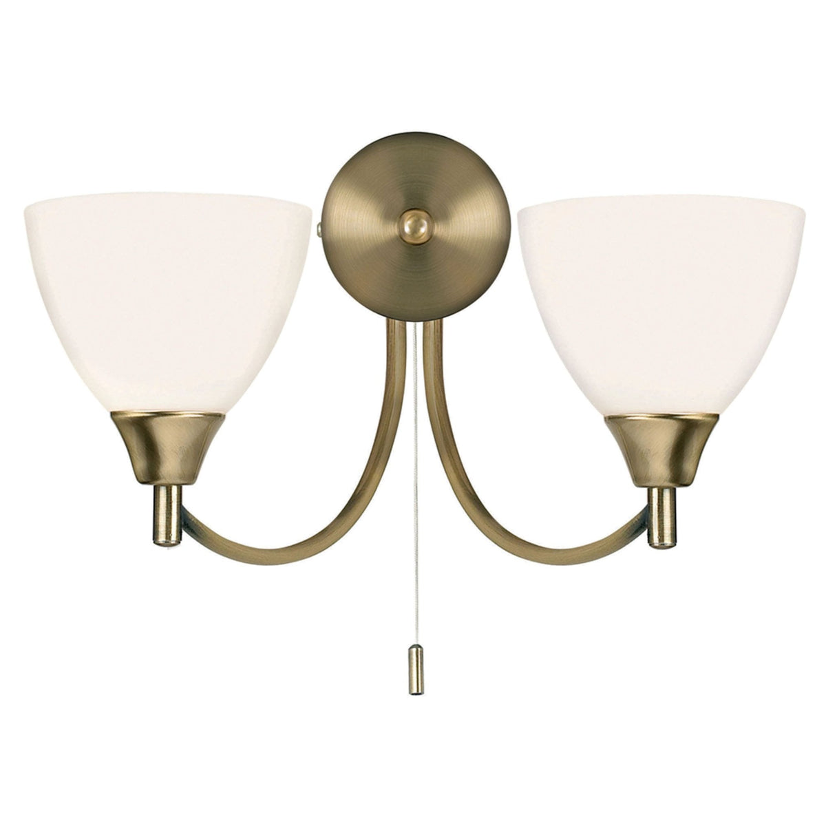 Alton Twin Arm Wall Light in Antique Brass & Opal Glass