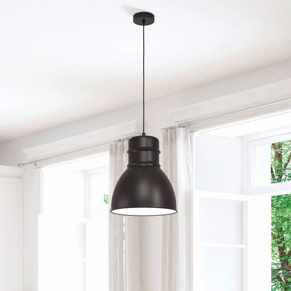 Ebury Single Pendant Light in Black with White Inner