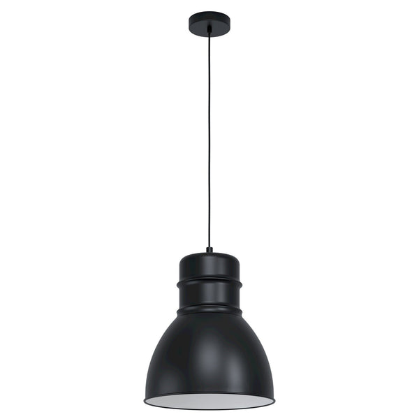 Ebury Single Pendant Light in Black with White Inner