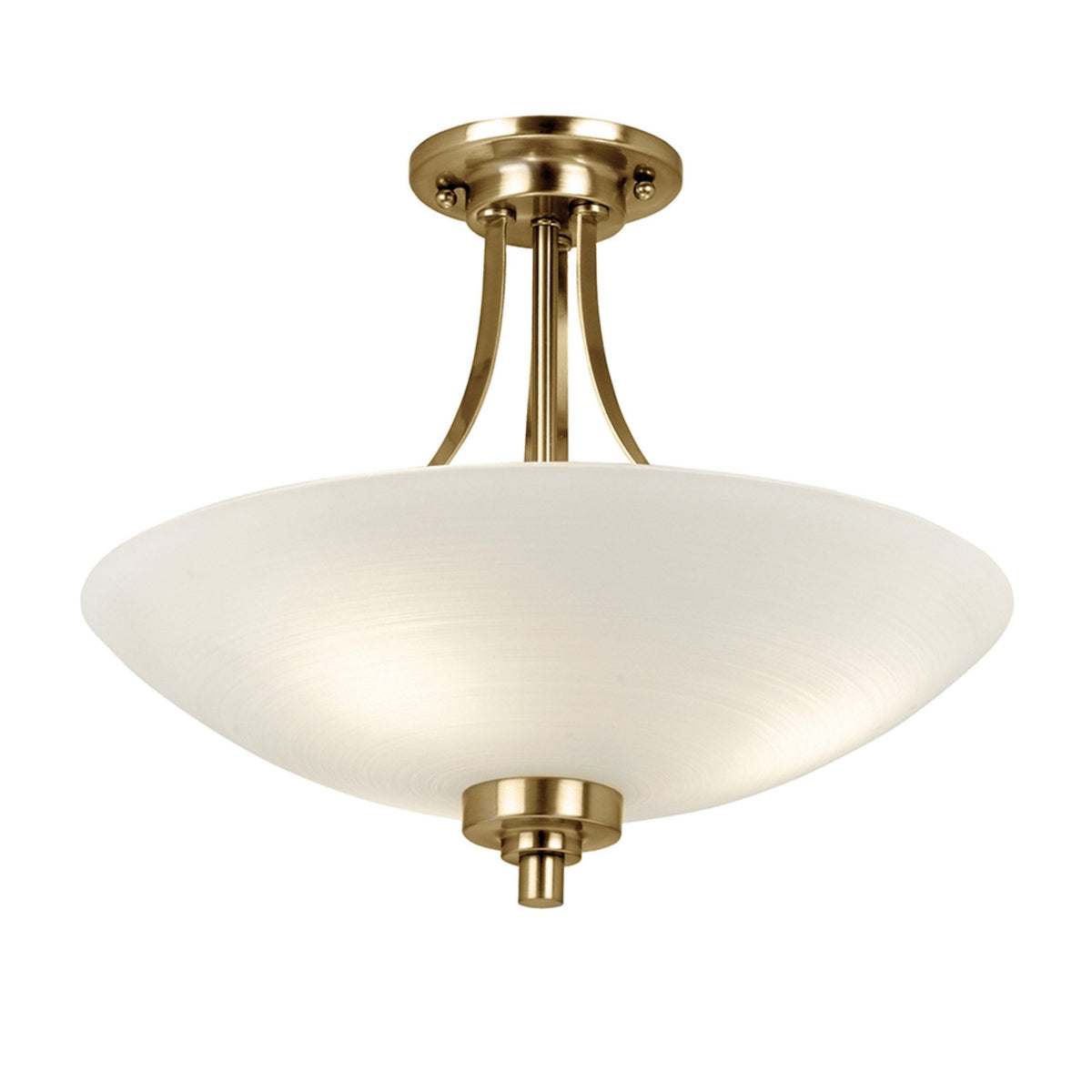 Welles Antique Brass Semi Flush Ceiling Light With White Glass Shade