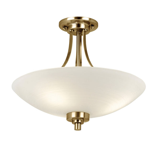 Welles Antique Brass Semi Flush Ceiling Light With White Glass Shade